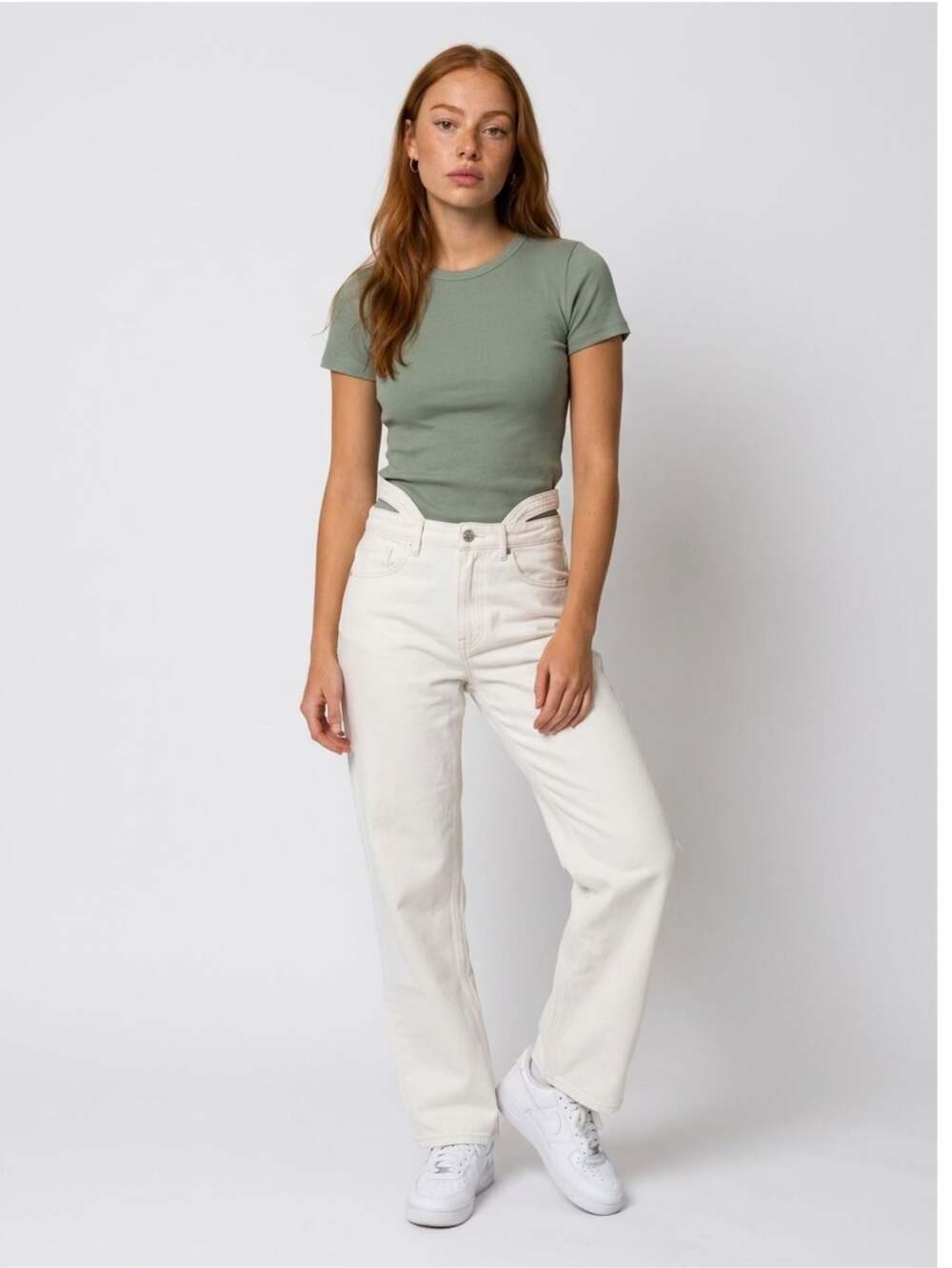 Zara Cut-Out Waist Straight Leg White Denim Jeans Size 4